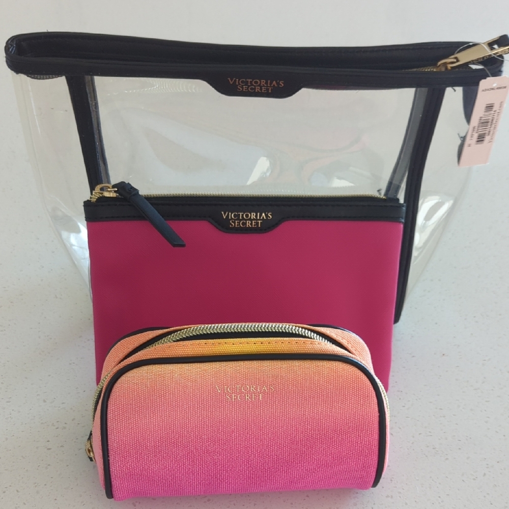 Brand New/Never Used Victoria's Secret Pink and Gradient Cosmetic Bag Trio
